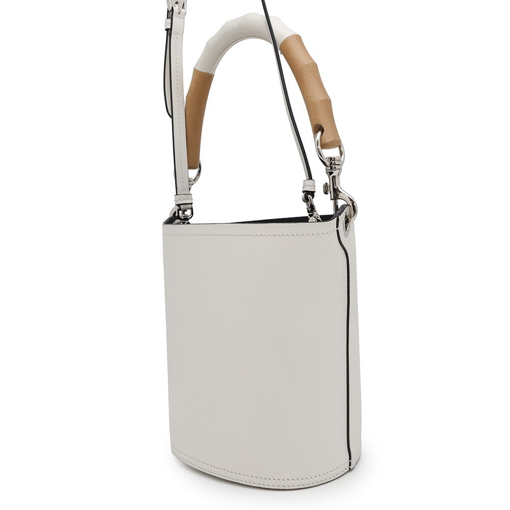 Prada Handbag White Bucket Bag Leather Shoulder Wood Tambour